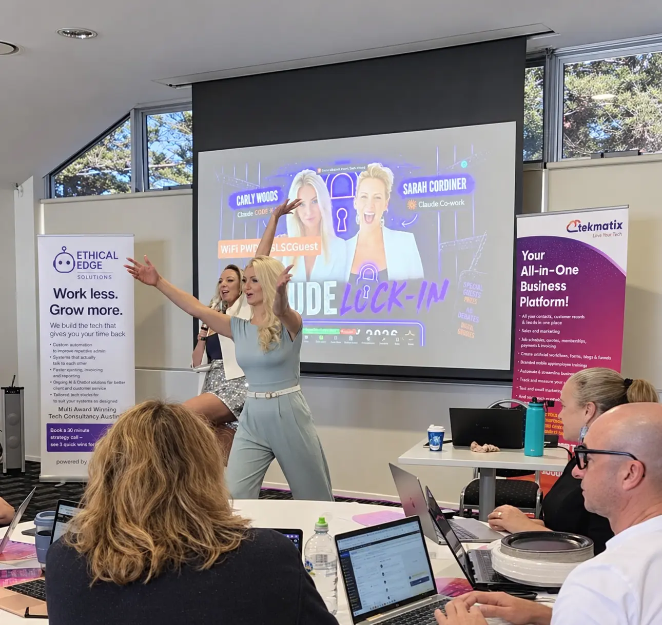 Carly Woods and Sarah Cordiner leading an interactive workshop exercise